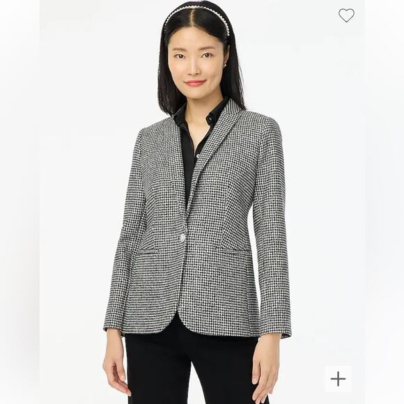 J.CREW Sparkle Houndstooth One Button Blazer Black White Chic Fancy Size 0 NEW - Picture 2 of 8